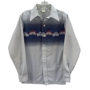 Vintage Advent Stripes and Cars Button Up Shirt